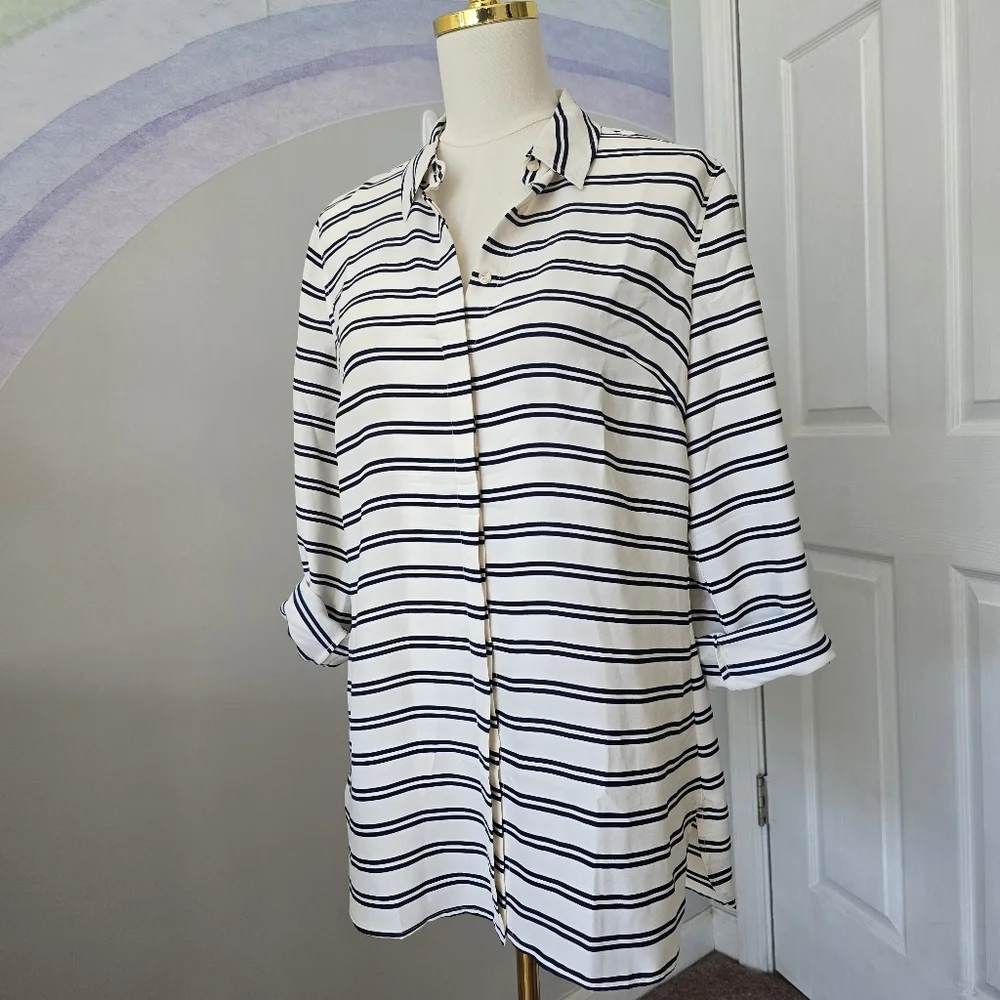 Talbots | Medium | Navy & White Striped Button Down - Picture 7 of 10